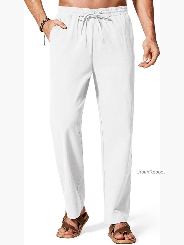 Men's Cotton Linen Drawstring Pants Casual Lightweight Trousers